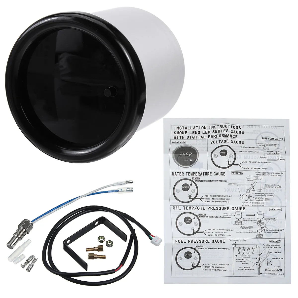 12V Universal 2 Inch 52Mm Trans Temperature Gauge Digital LED Display Car Meter