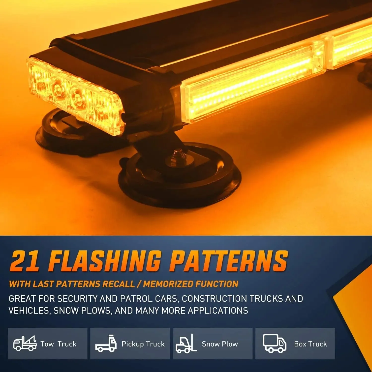 14.5 Inch Amber COB LED Strobe Rooftop Flashing Magnetic Light Bar