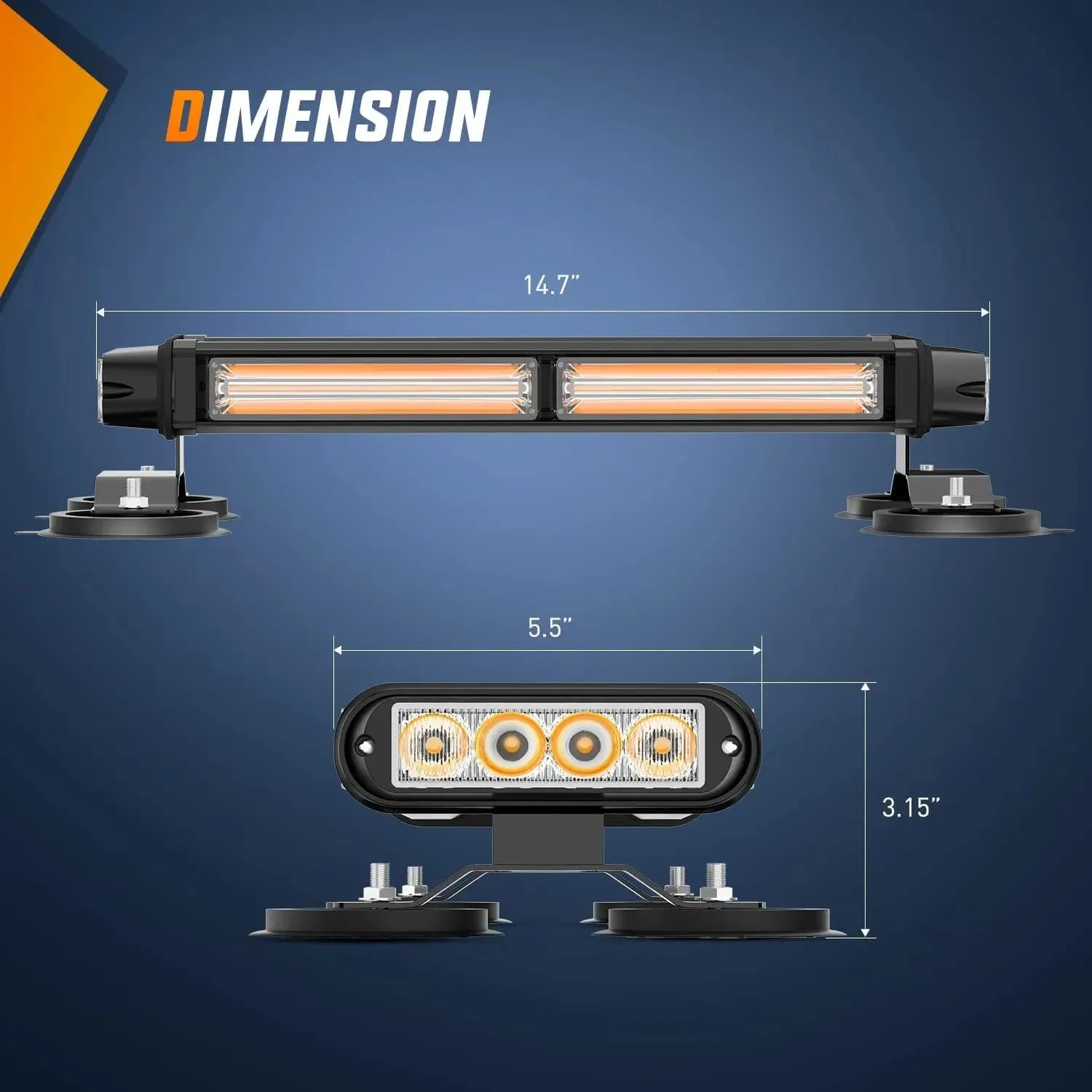 14.5 Inch Amber COB LED Strobe Rooftop Flashing Magnetic Light Bar