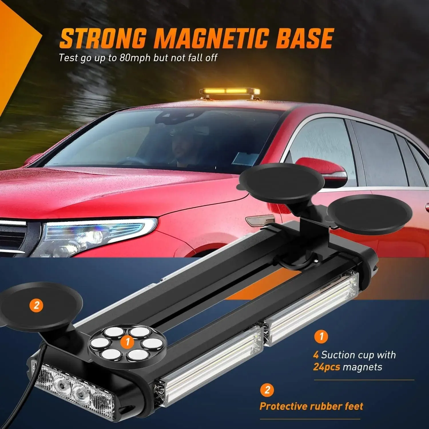 14.5 Inch Amber COB LED Strobe Rooftop Flashing Magnetic Light Bar