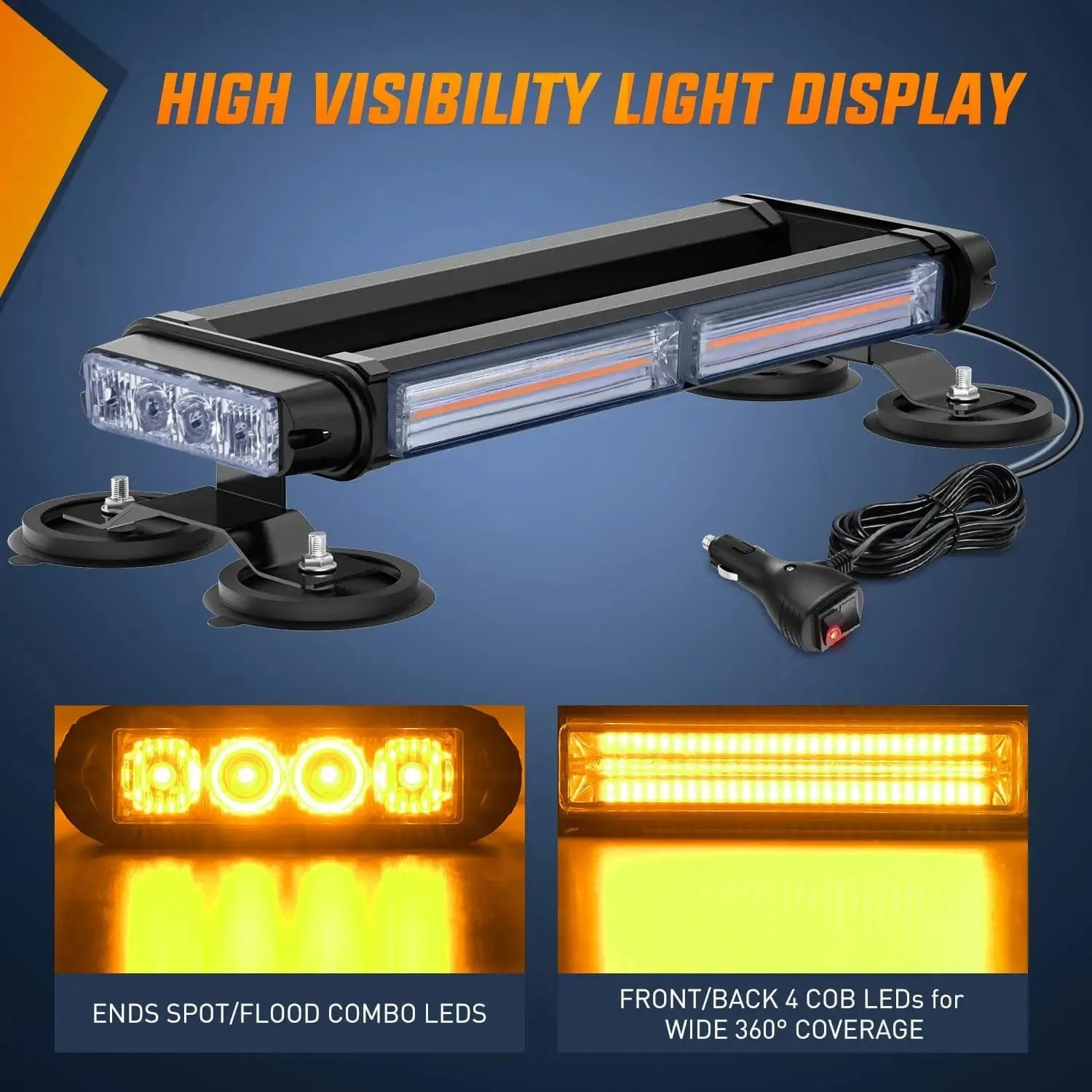 14.5 Inch Amber COB LED Strobe Rooftop Flashing Magnetic Light Bar
