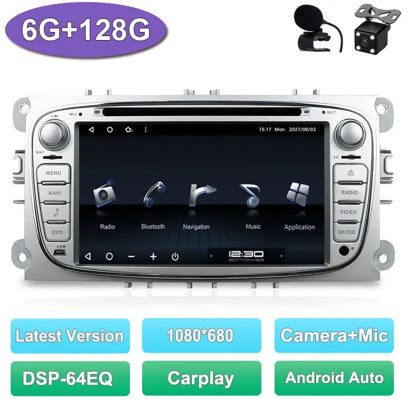 2 Din Car Stereo Radio Multimedia Player DVD Android 14.0 For Ford Focus S-Max Mondeo Galaxy C-Max Kuga GPS RDS Auto Carplay DSP