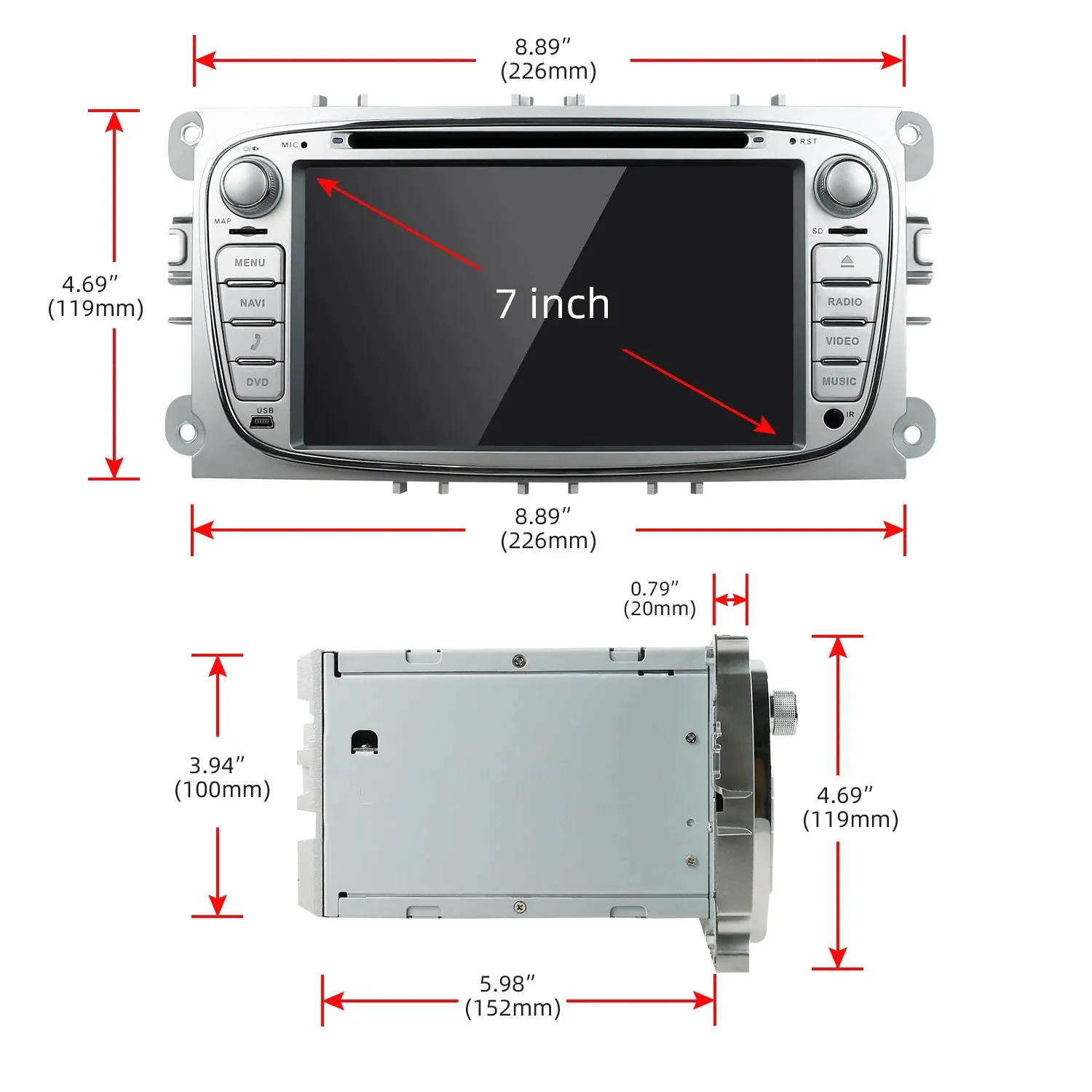 2 Din Car Stereo Radio Multimedia Player DVD Android 14.0 For Ford Focus S-Max Mondeo Galaxy C-Max Kuga GPS RDS Auto Carplay DSP