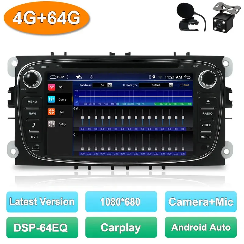 2 Din Car Stereo Radio Multimedia Player DVD Android 14.0 For Ford Focus S-Max Mondeo Galaxy C-Max Kuga GPS RDS Auto Carplay DSP