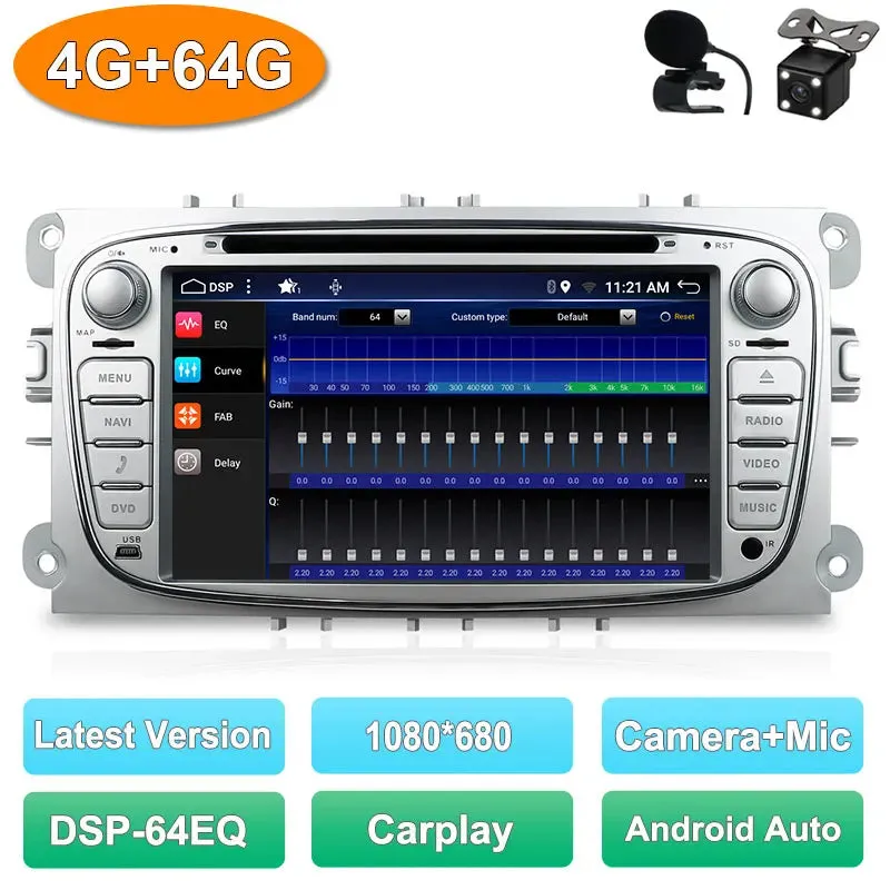 2 Din Car Stereo Radio Multimedia Player DVD Android 14.0 For Ford Focus S-Max Mondeo Galaxy C-Max Kuga GPS RDS Auto Carplay DSP