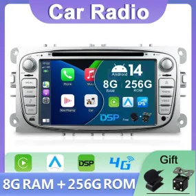 2 Din Car Stereo Radio Multimedia Player DVD Android 14.0 For Ford Focus S-Max Mondeo Galaxy C-Max Kuga GPS RDS Auto Carplay DSP