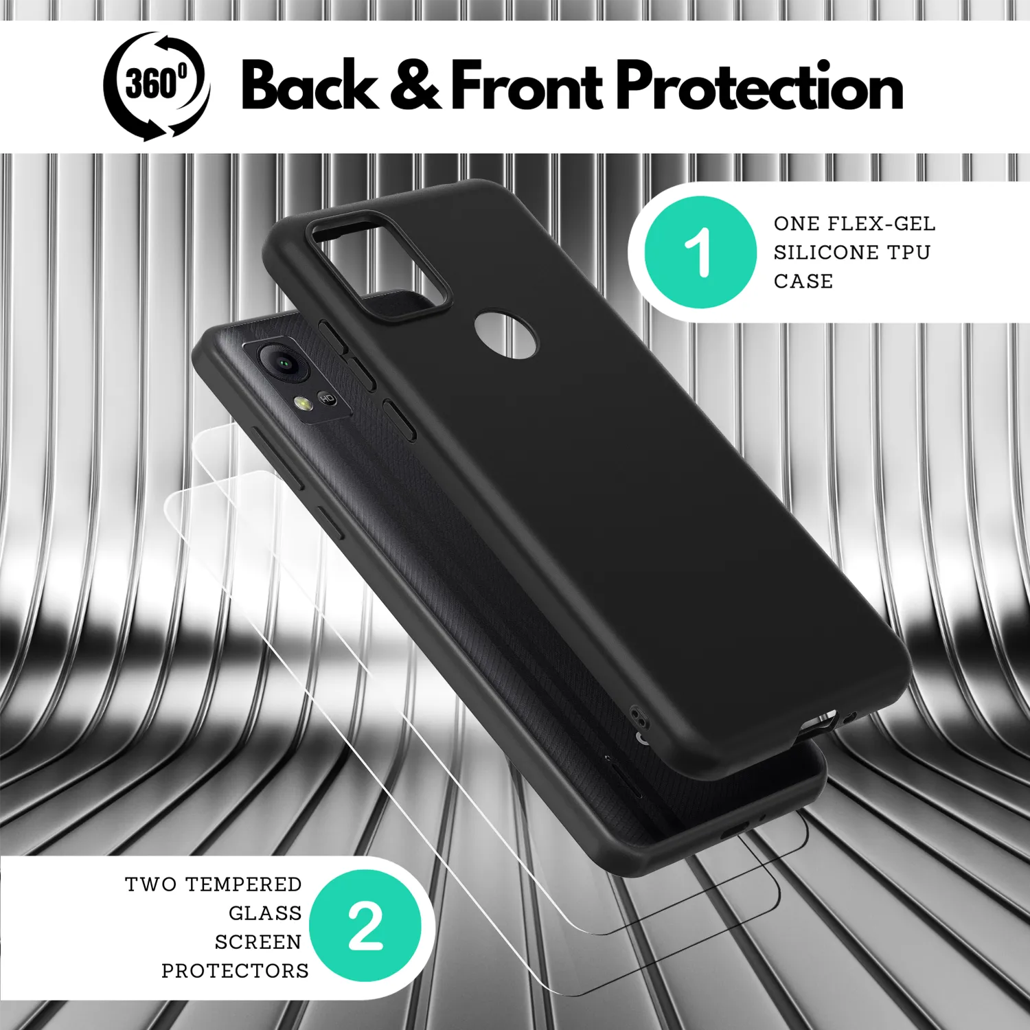 2 Screen Protectors   Case for AT&T Motivate 4 (SL112A) - Matte Black