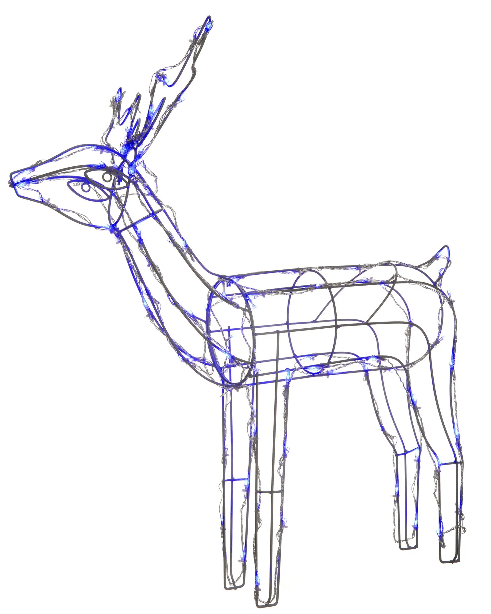 3D Twinkling Standing Reindeer Silhouette, Blue, 78 cm