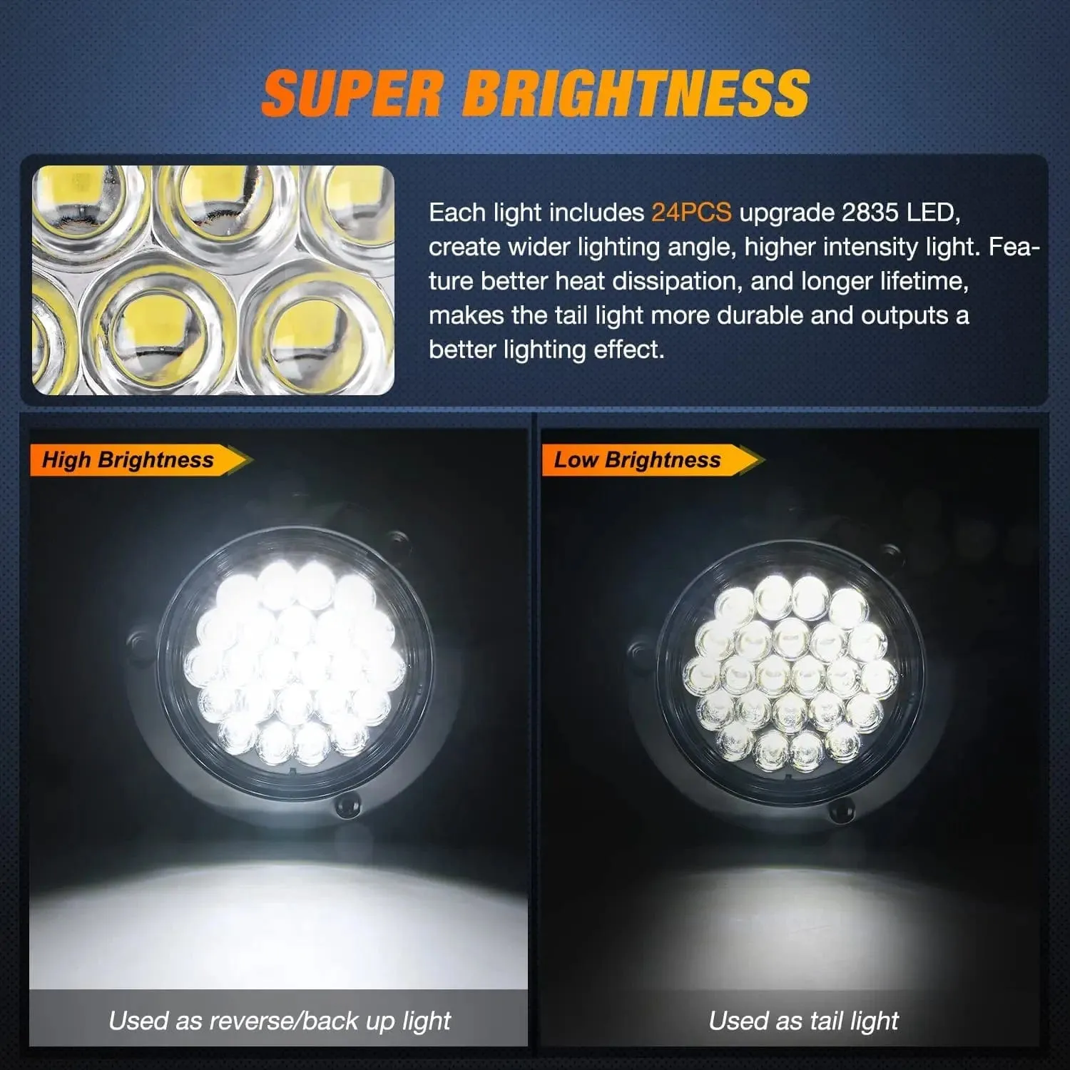 4 Inch White Round Steel Chrome 24Leds Tail Light (Pair)
