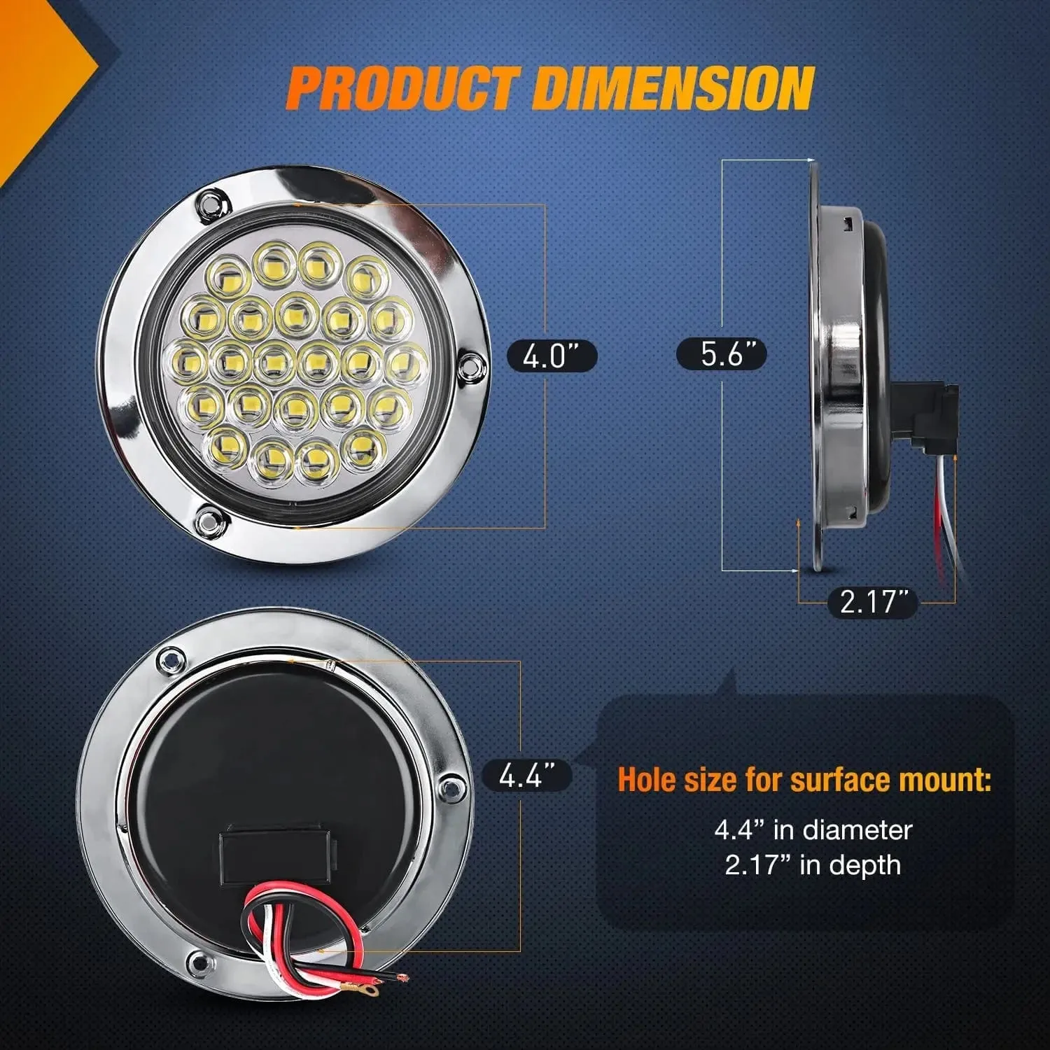 4 Inch White Round Steel Chrome 24Leds Tail Light (Pair)