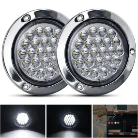 4 Inch White Round Steel Chrome 24Leds Tail Light (Pair)
