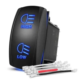 7Pin DPDT On/Off Momentary High Low Beam Headlights Rocker Switch Blue