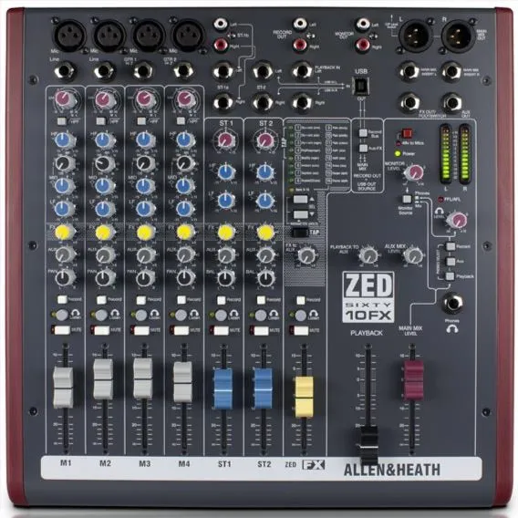 Allen & Heath ZED60-10FX 10 Channel Analog Mixer with FX, 60mm Faders