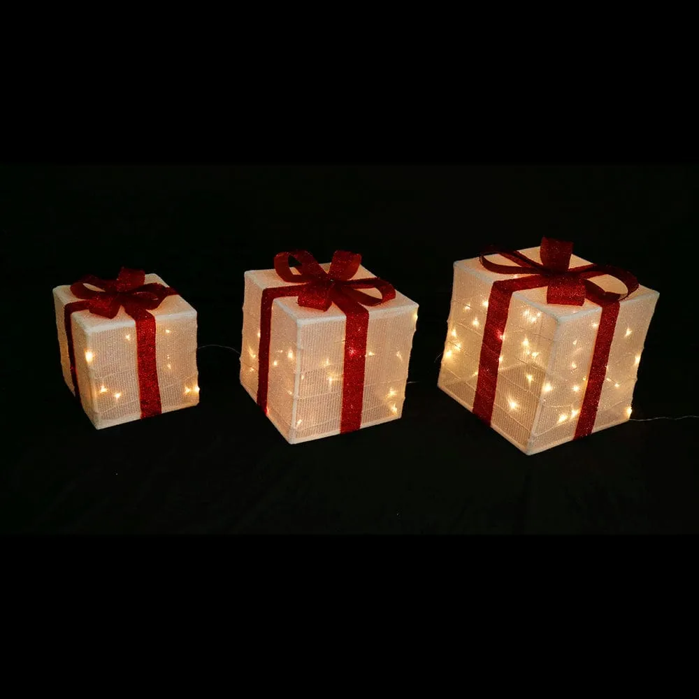 B/O LED Pop Up Tinsel Presents Set with Timer (3pc)