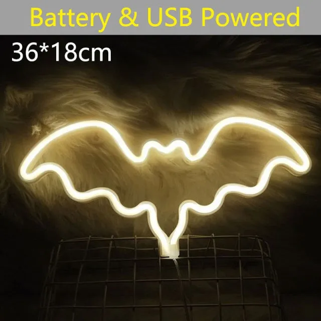 Colourful bat hanging neon light in 4 colours