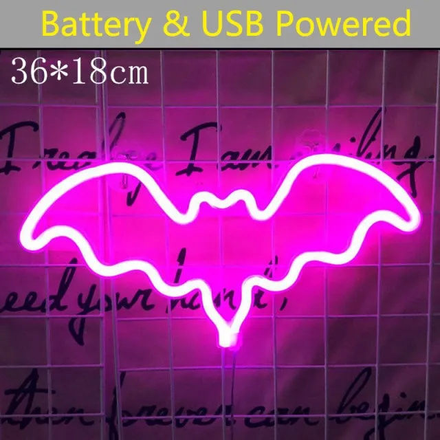 Colourful bat hanging neon light in 4 colours