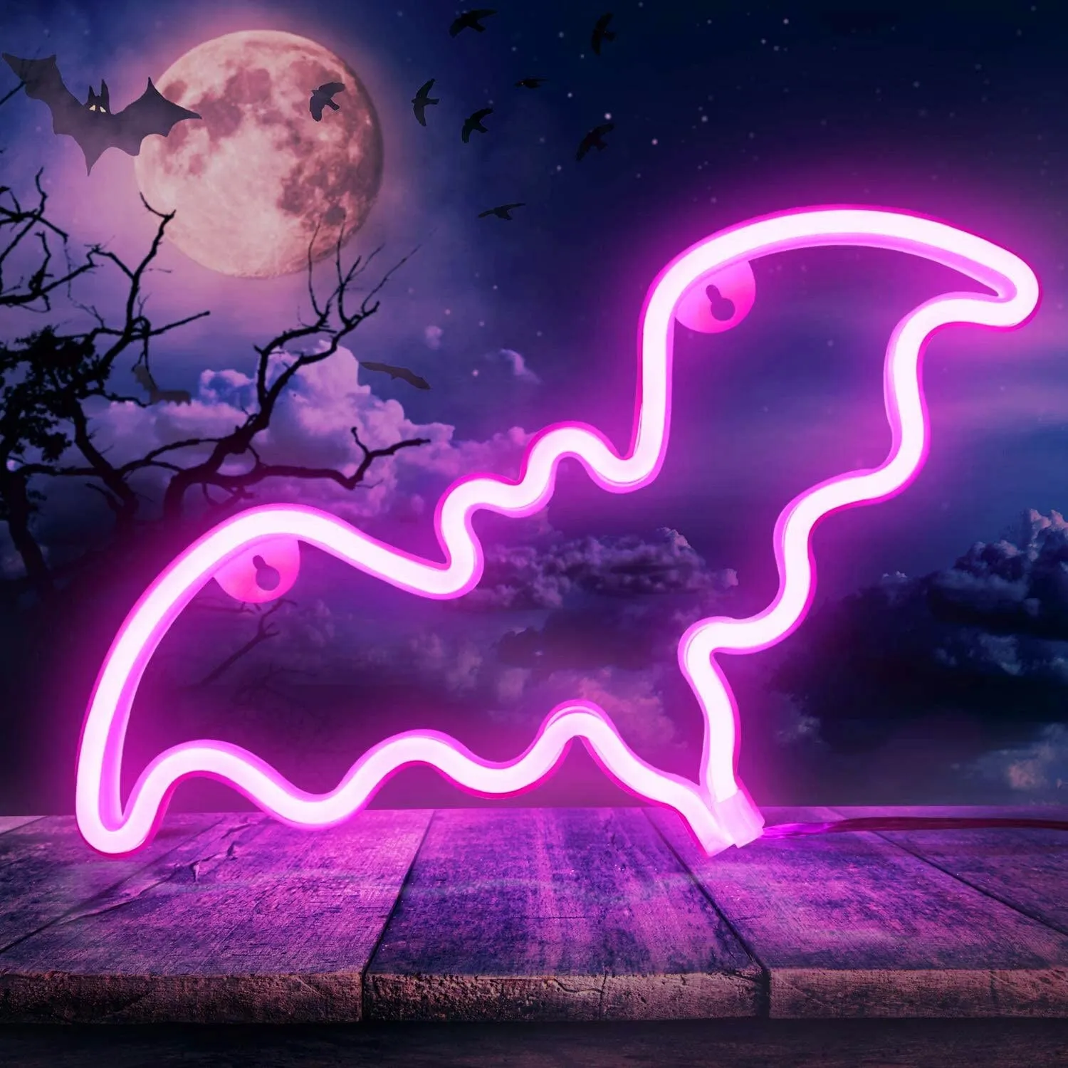Colourful bat hanging neon light in 4 colours