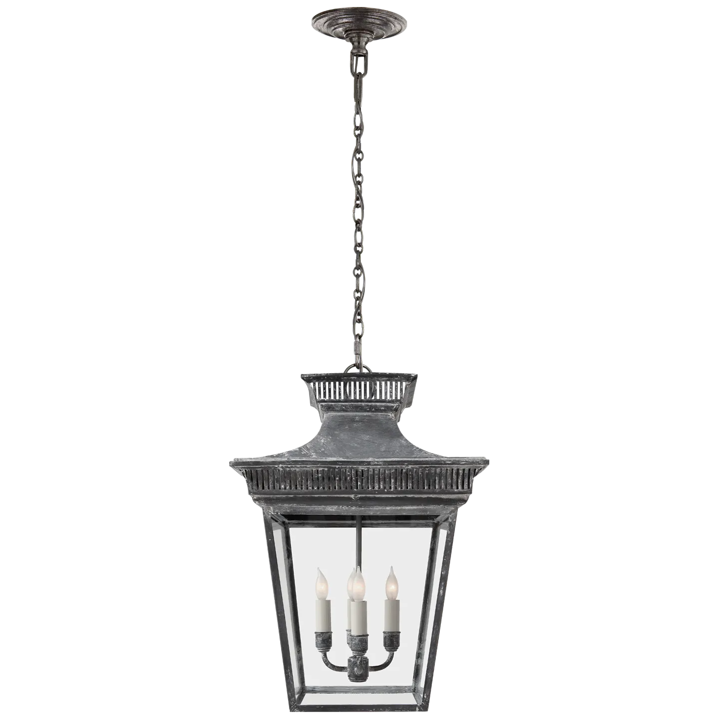 Elsinore Medium Hanging Lantern in Weathered Zinc with Clear Glass