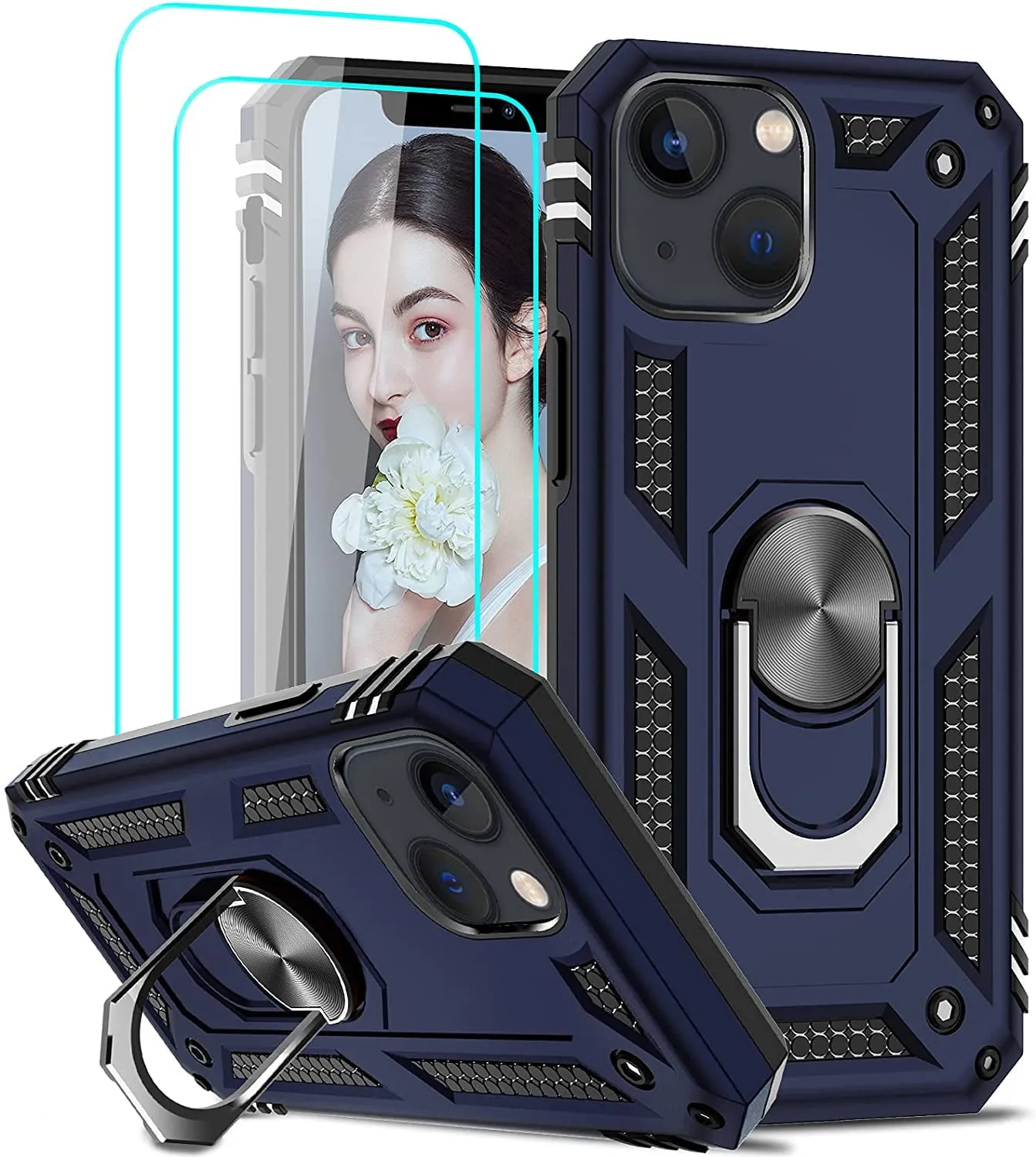 Entronix Apple iPhone 13 Case - Guard Ring Holder & 2 Clear Screen Protectors