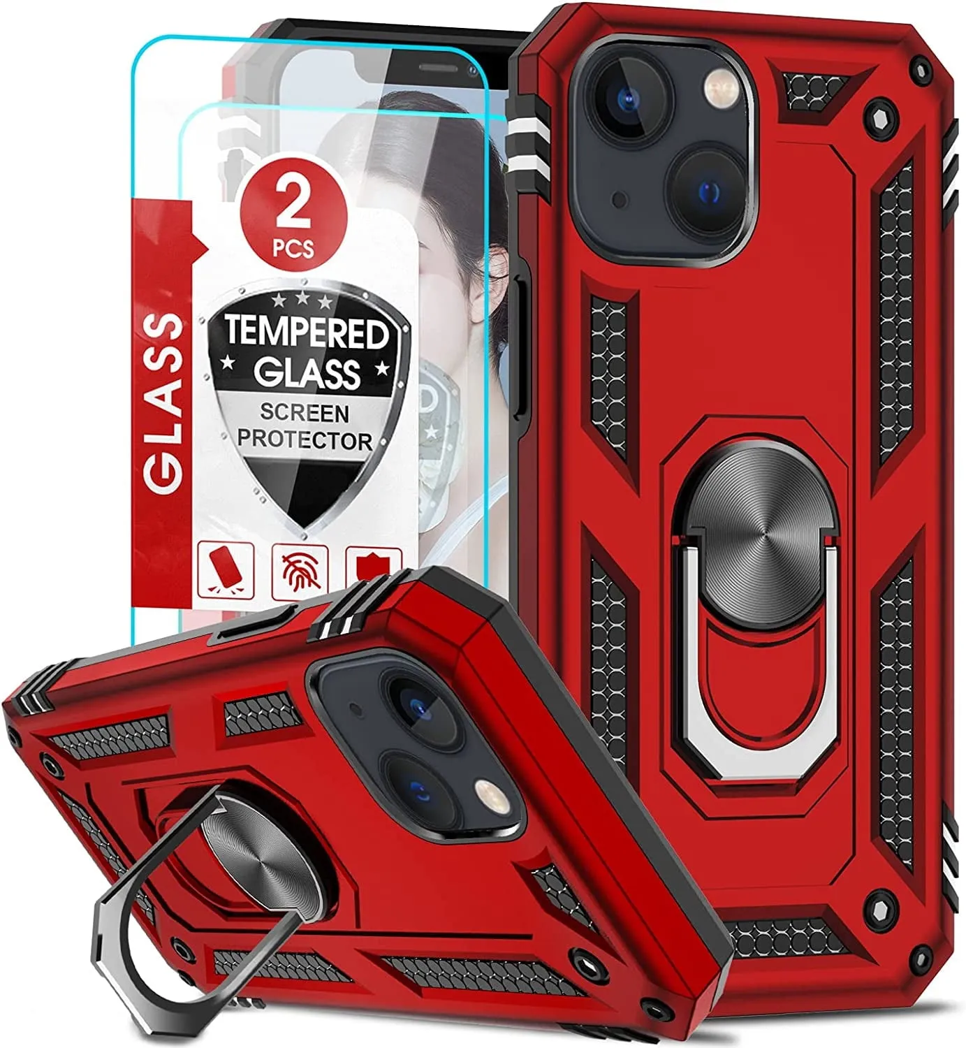 Entronix Apple iPhone 13 Case - Guard Ring Holder & 2 Clear Screen Protectors