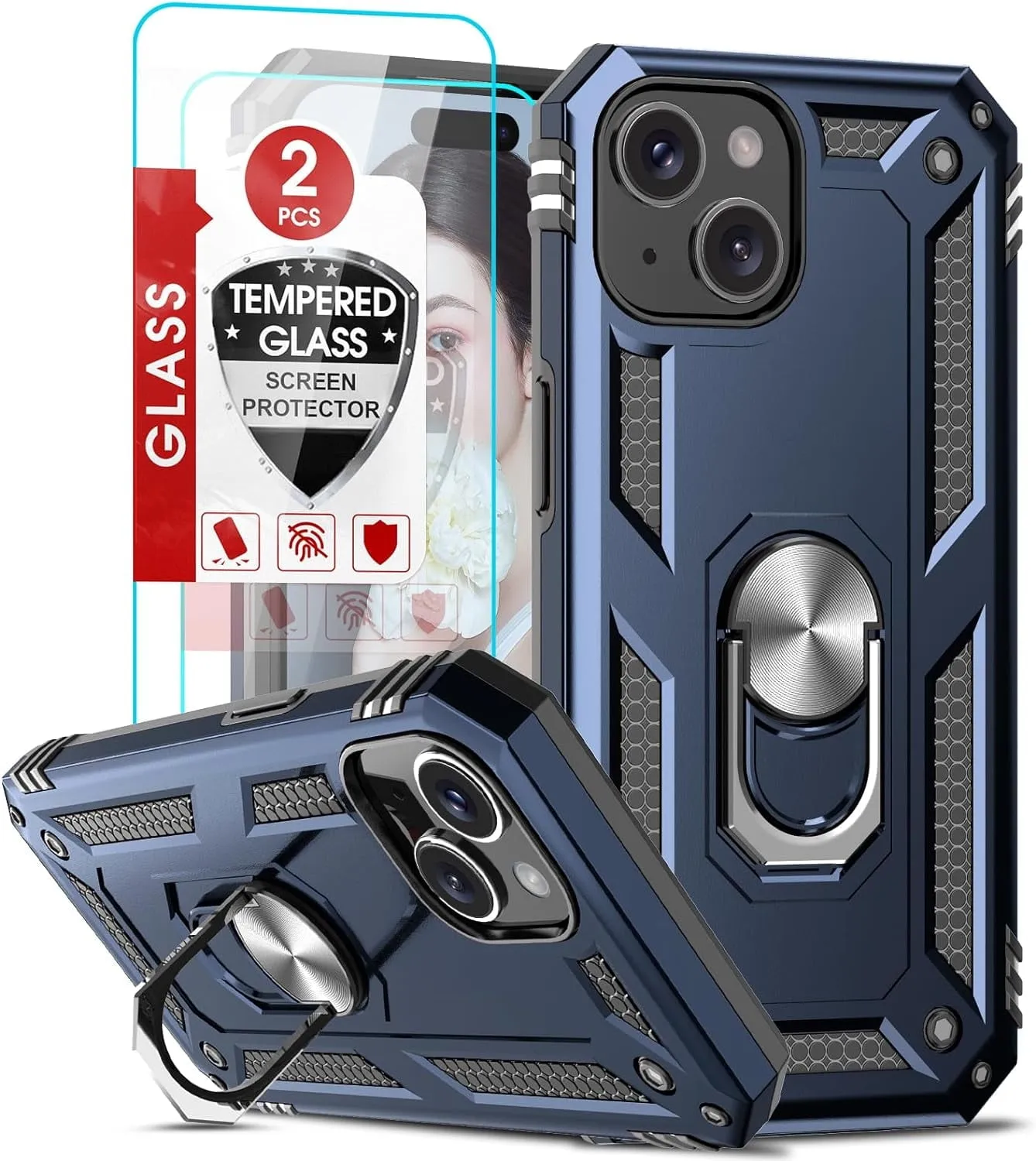 Entronix Apple iPhone 14 Plus Case - Guard Ring Holder & 2 Clear Screen Protectors