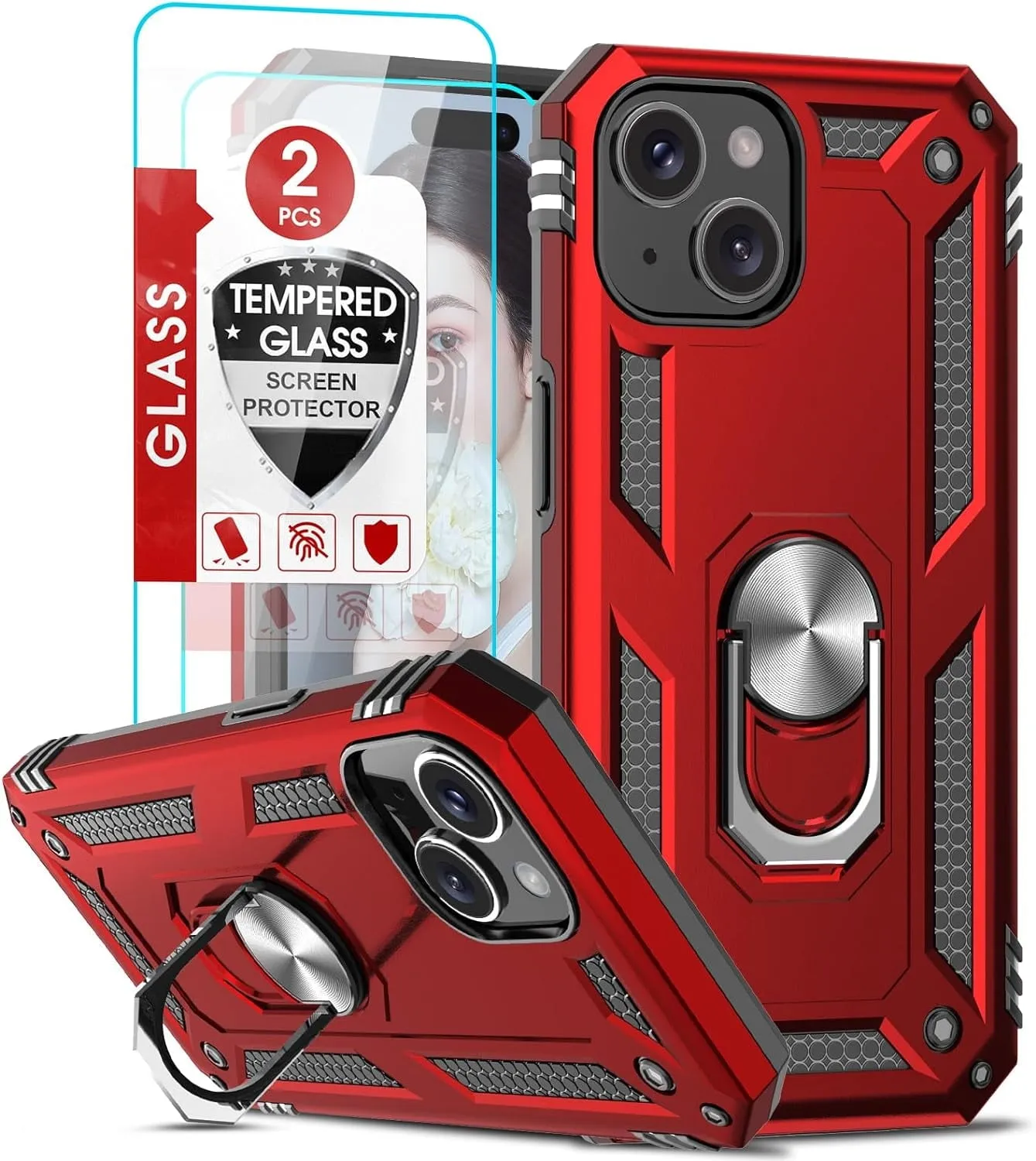 Entronix Apple iPhone 15 Case - Guard Ring Holder & 2 Clear Screen Protectors