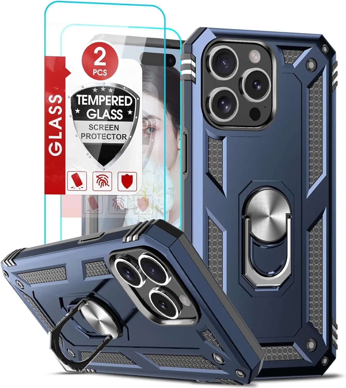 Entronix Apple iPhone 15 Pro Max Case - Guard Ring Holder & 2 Clear Screen Protectors