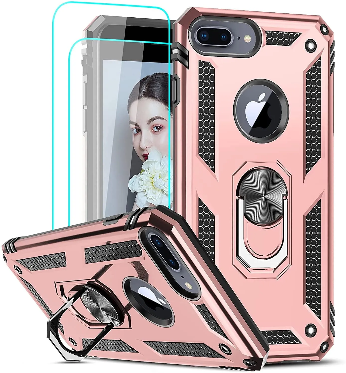 Entronix Apple iPhone 8 Plus/7 Plus Case - Guard Ring Holder & 2 Clear Screen Protectors