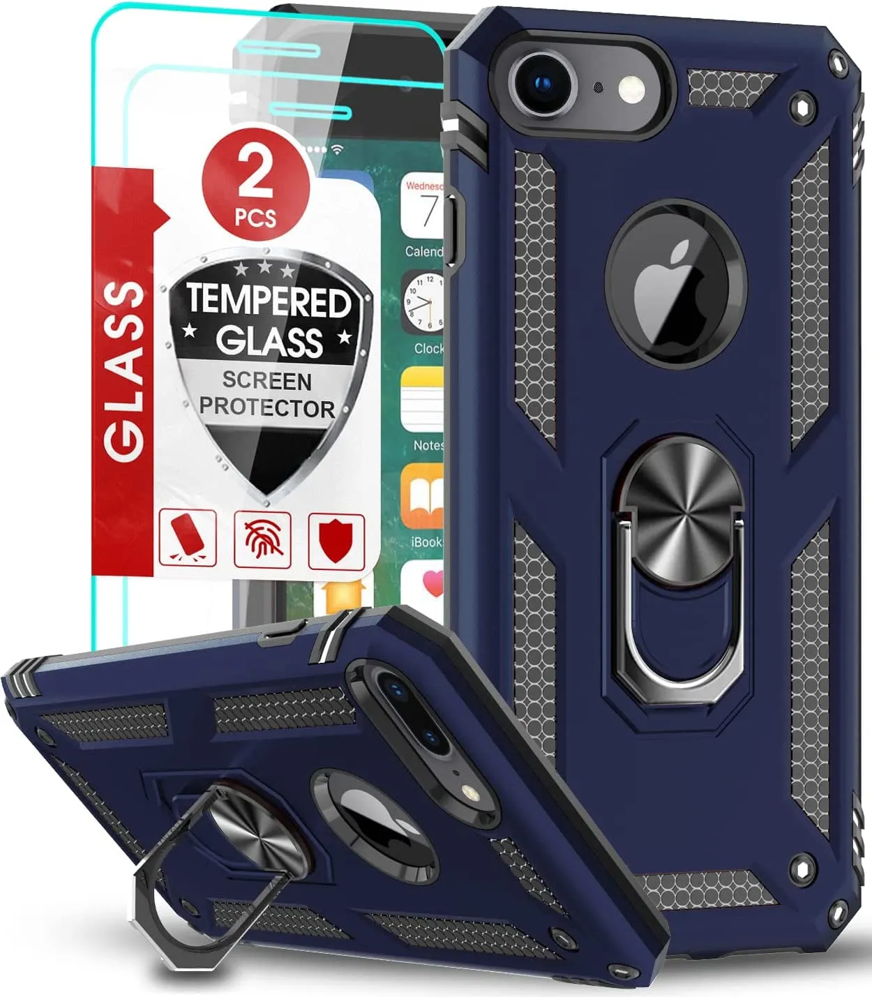 Entronix Apple iPhone 8/7/SE Case - Guard Ring Holder & 2 Clear Screen Protectors