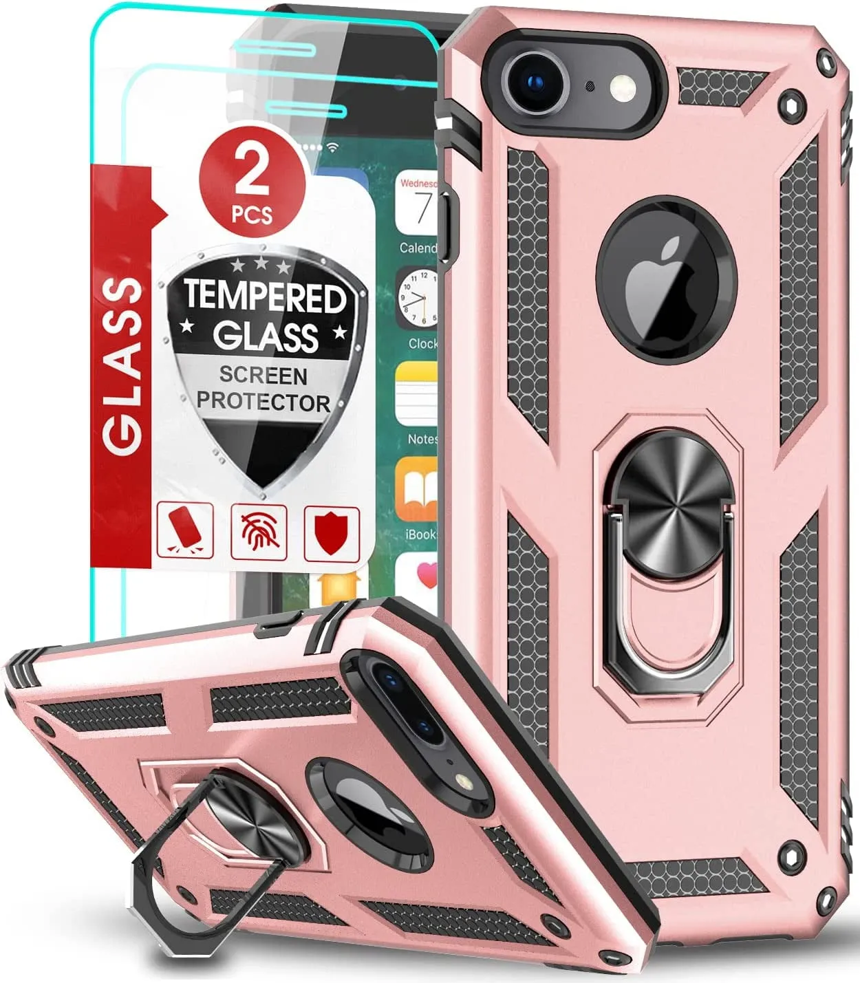 Entronix Apple iPhone 8/7/SE Case - Guard Ring Holder & 2 Clear Screen Protectors