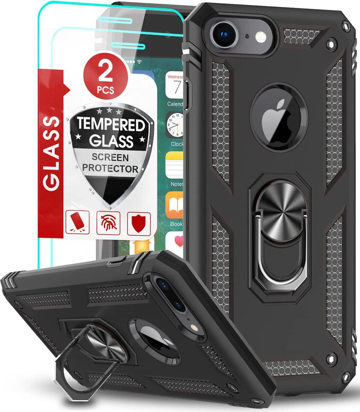 Entronix Apple iPhone 8/7/SE Case - Guard Ring Holder & 2 Clear Screen Protectors