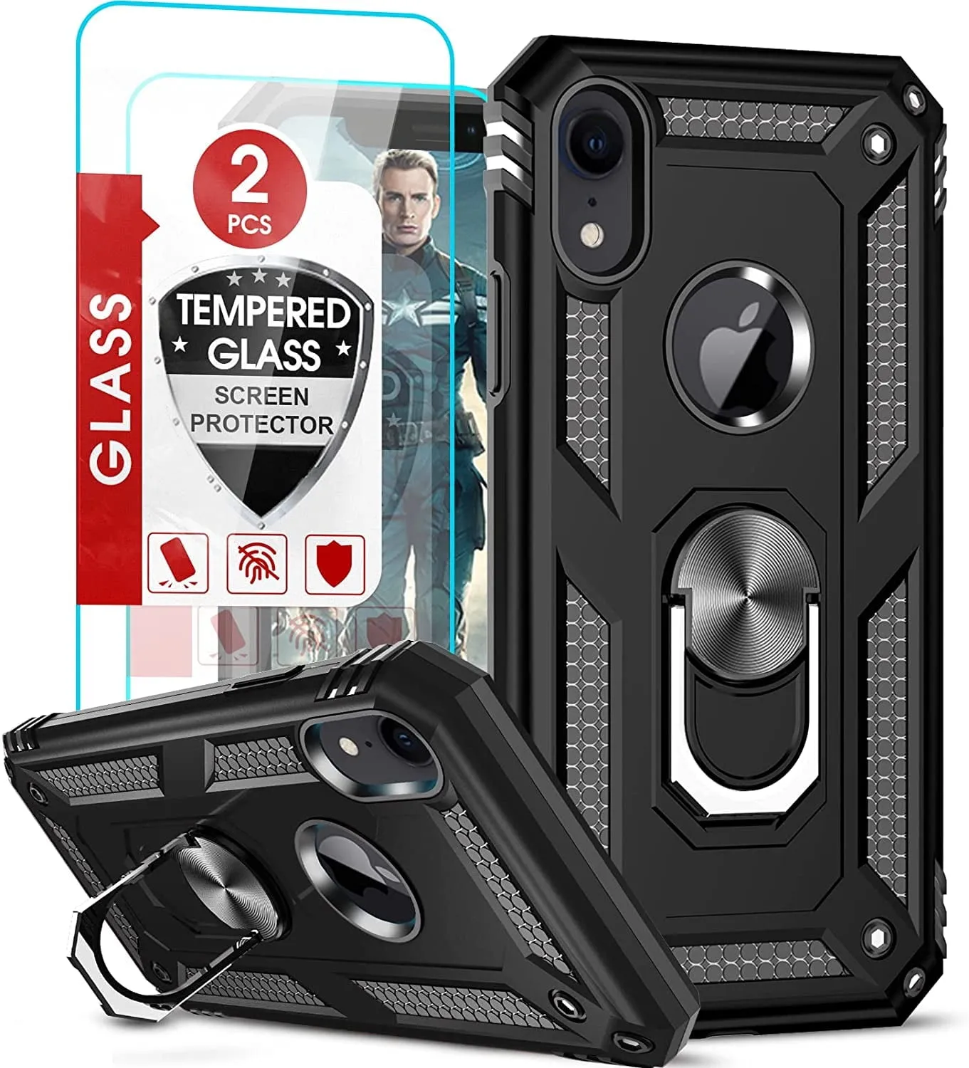 Entronix Apple iPhone XR Case - Guard Ring Holder & 2 Clear Screen Protectors