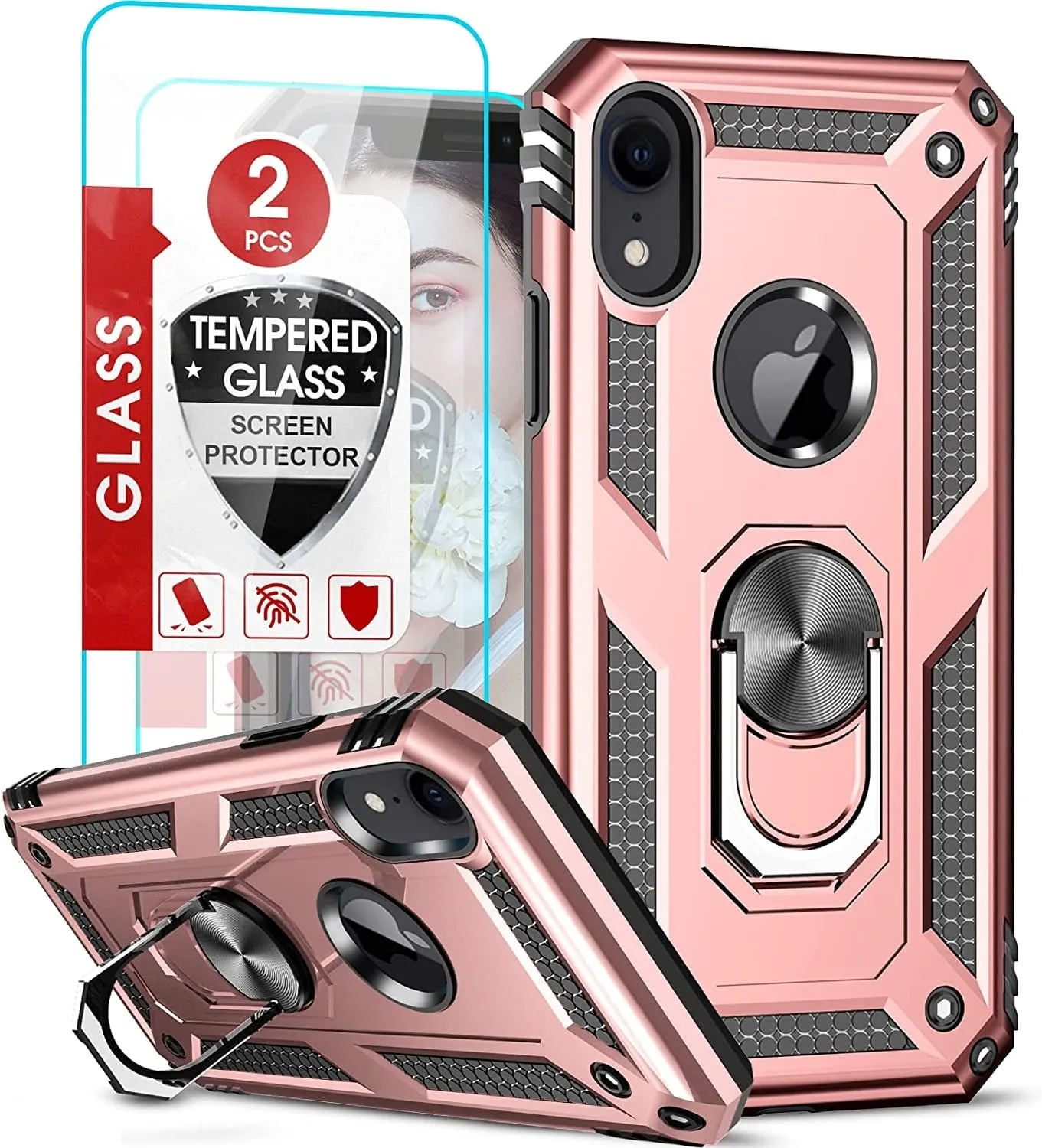 Entronix Apple iPhone XR Case - Guard Ring Holder & 2 Clear Screen Protectors
