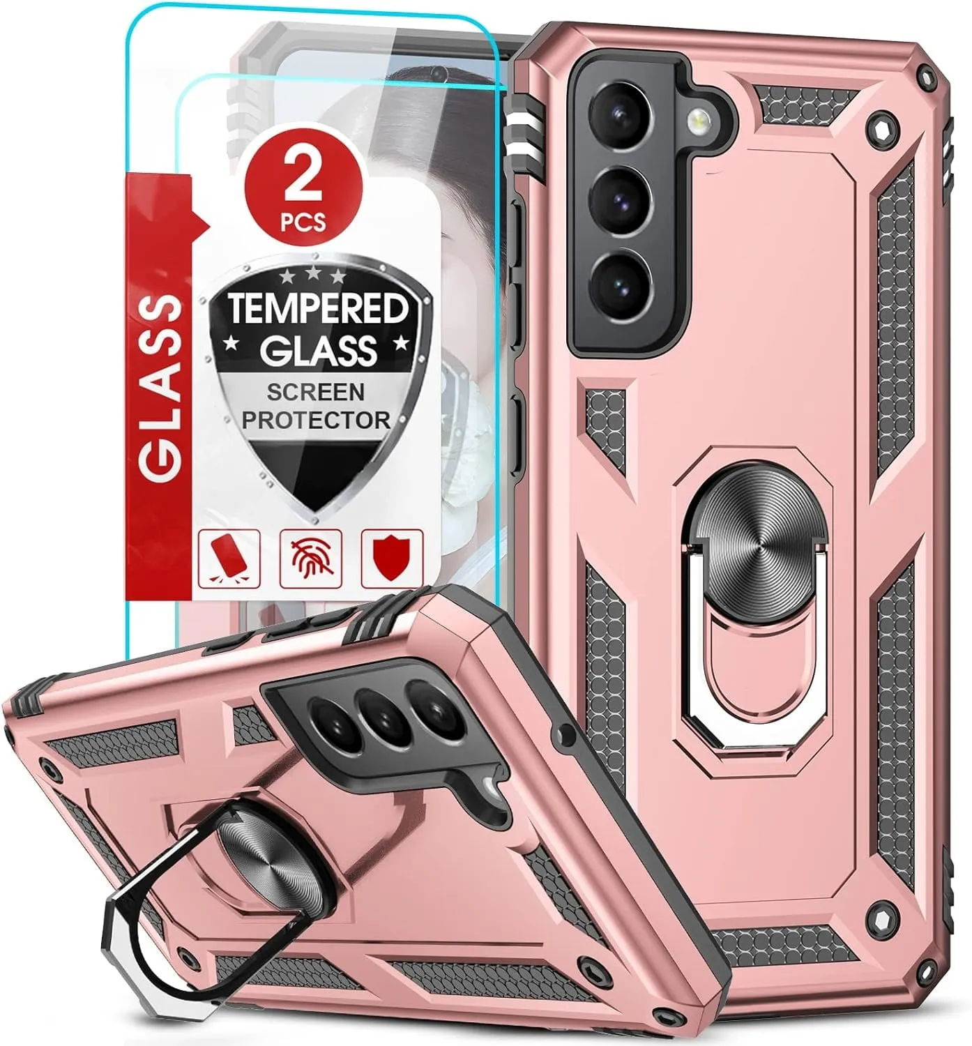 Entronix Samsung Galaxy S22 Case - Guard Ring Holder & 2 Clear Screen Protectors