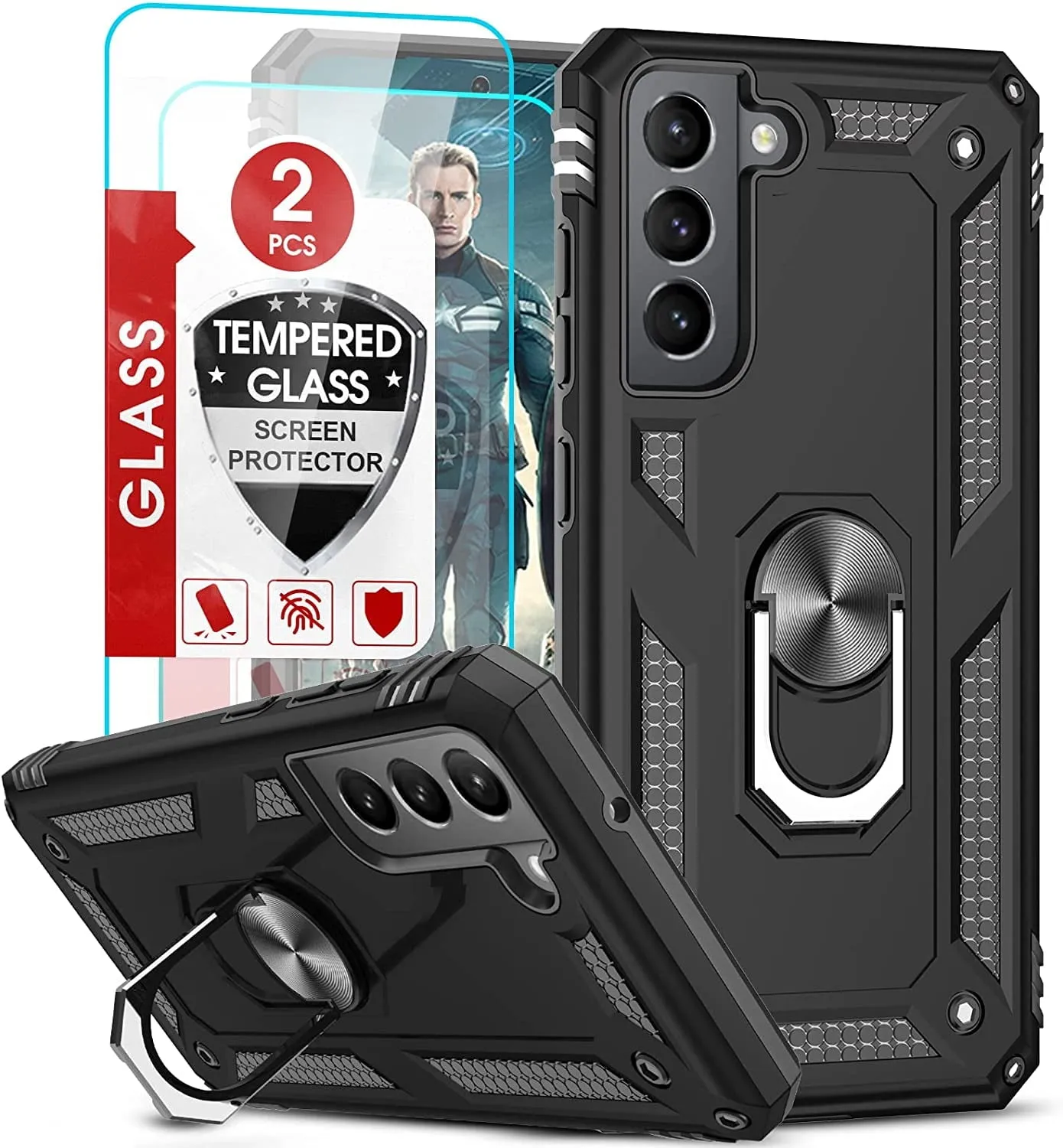 Entronix Samsung Galaxy S22 Plus Case - Guard Ring Holder & 2 Clear Screen Protectors