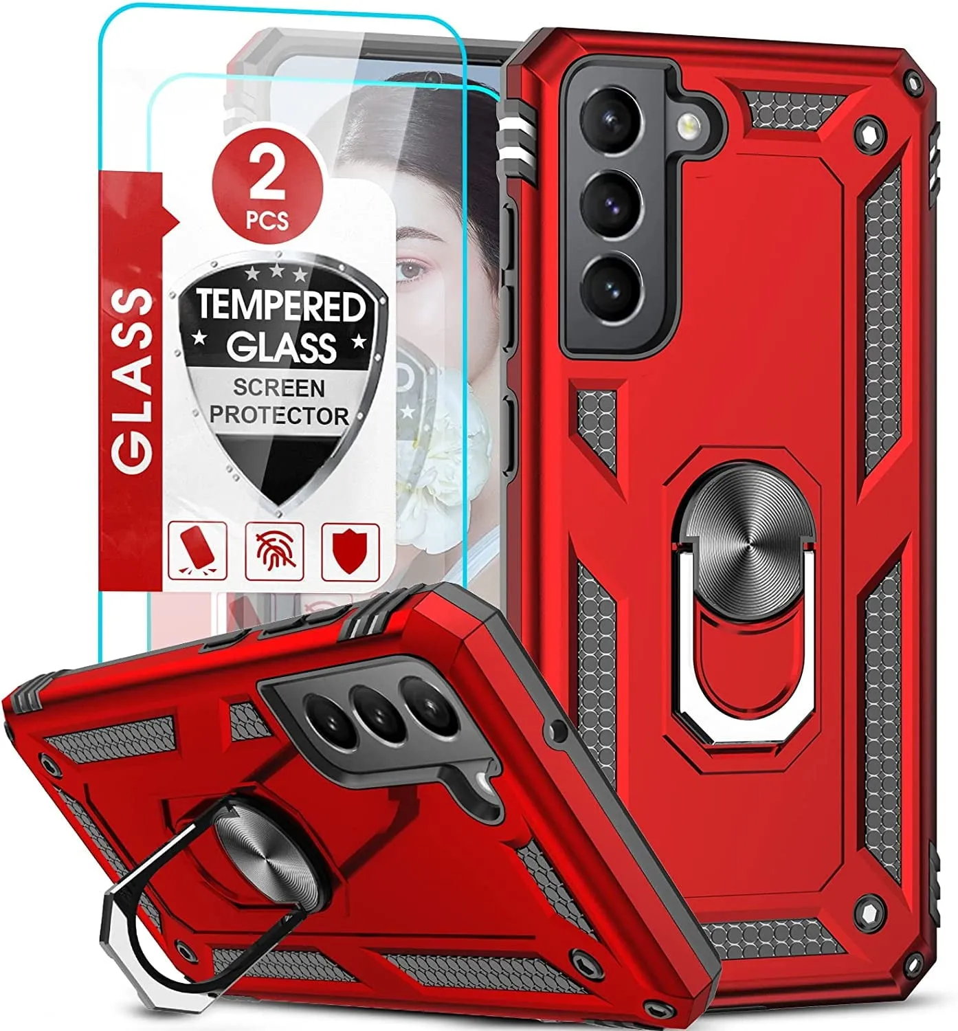 Entronix Samsung Galaxy S22 Plus Case - Guard Ring Holder & 2 Clear Screen Protectors