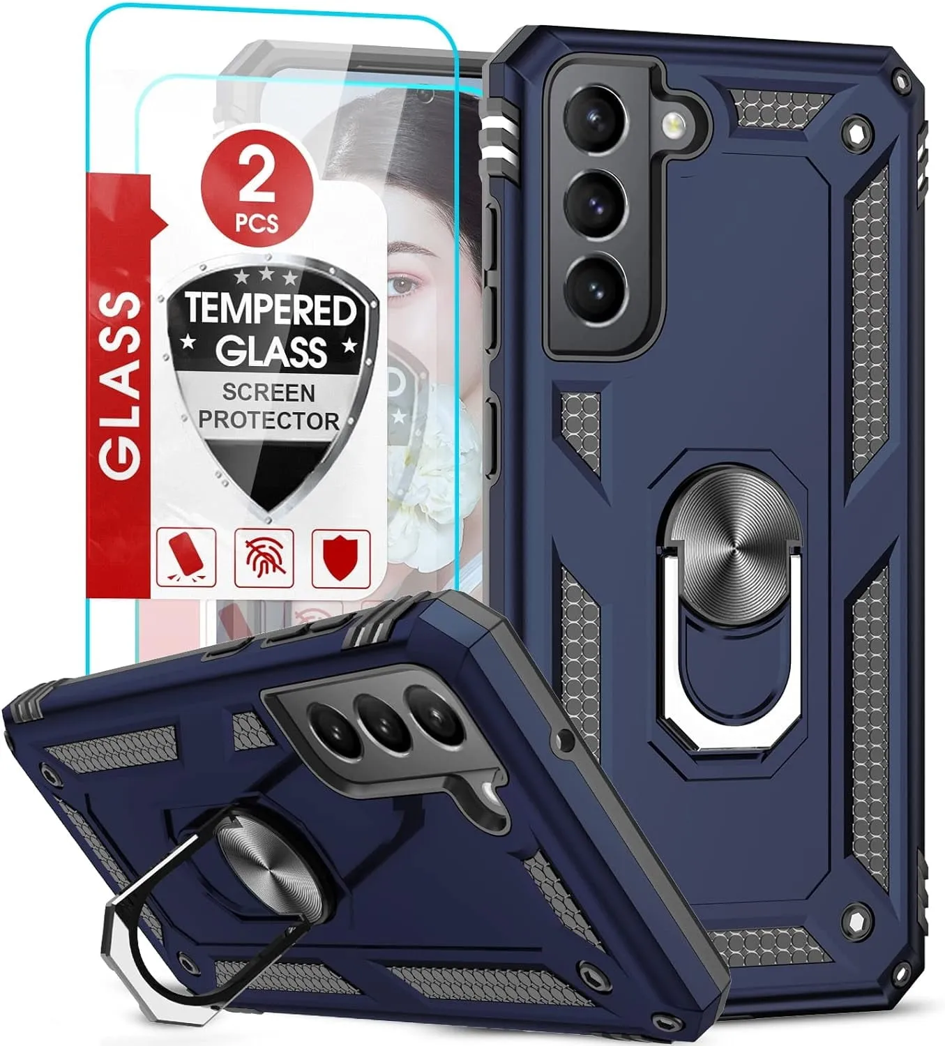 Entronix Samsung Galaxy S22 Plus Case - Guard Ring Holder & 2 Clear Screen Protectors