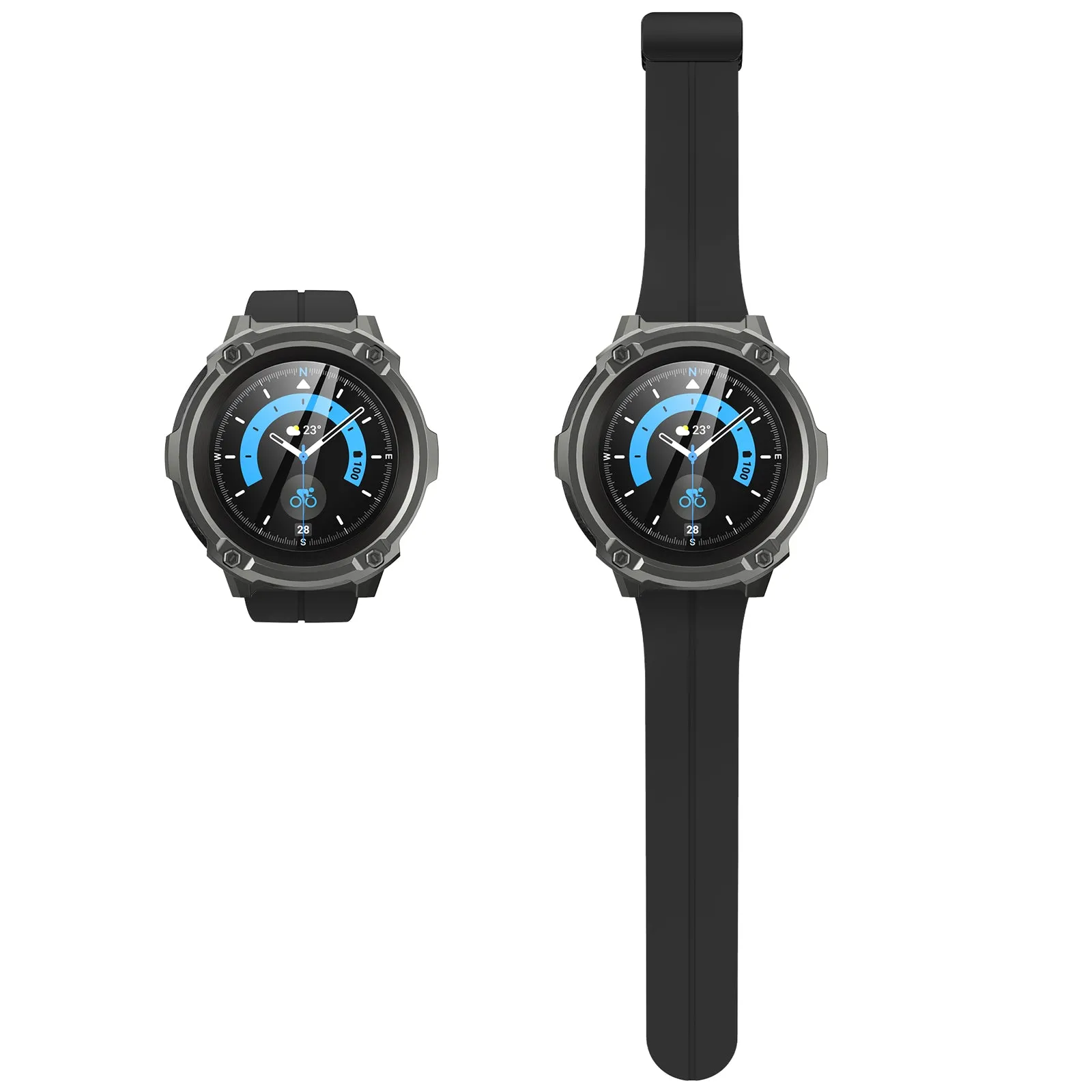 Galaxy Watch5 Pro 45mm Unicorn Beetle Rugged Case with Glass Screen Protectors-Black