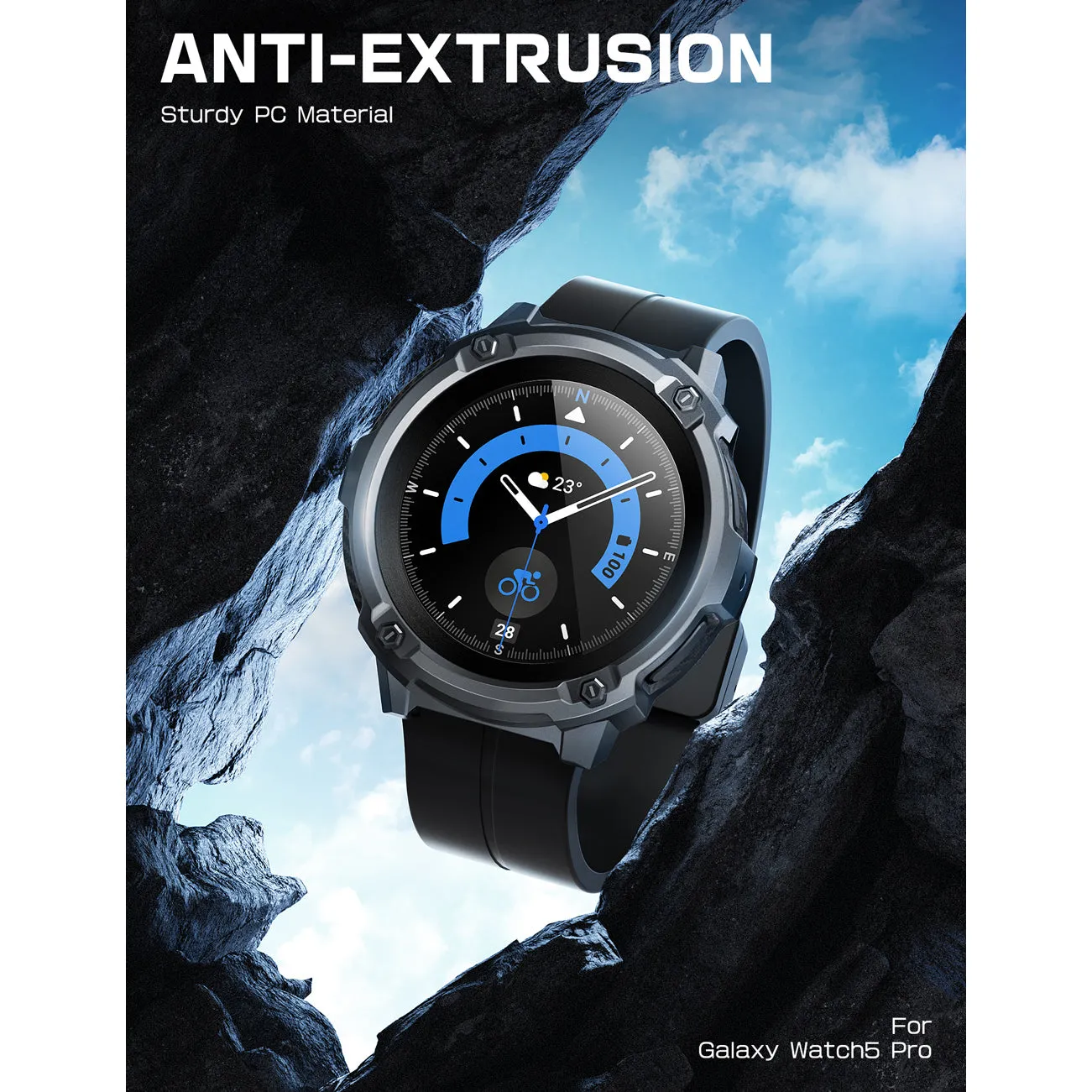 Galaxy Watch5 Pro 45mm Unicorn Beetle Rugged Case with Glass Screen Protectors-Black