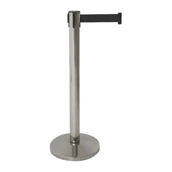 Genware Barrier Post Stainless Steel - Black Retractable Belt (Pack of 2)
