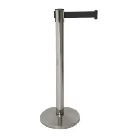 Genware Barrier Post Stainless Steel - Black Retractable Belt (Pack of 2)