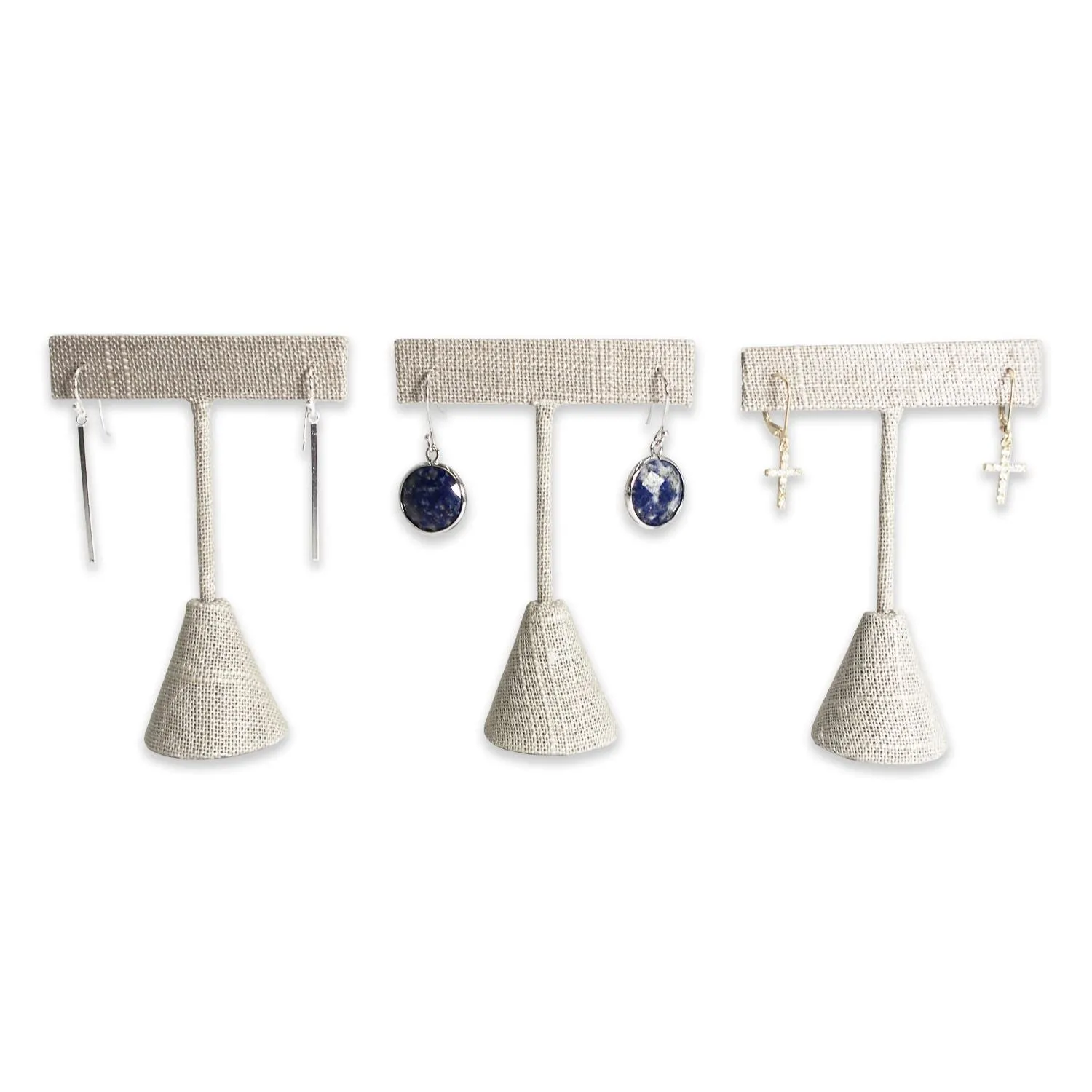 Grey Linen Single Piece Earring T-Shape Display