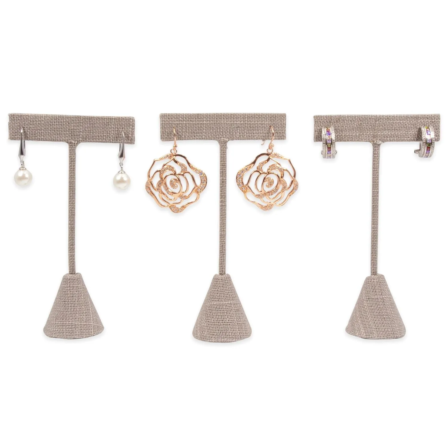 Grey Linen Single Piece Earring T-Shape Display