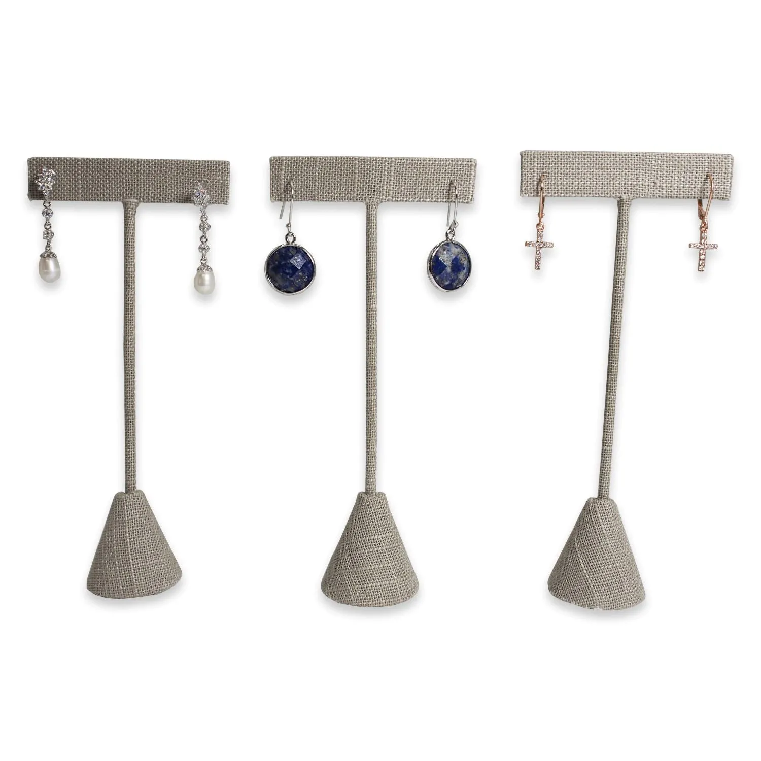 Grey Linen Single Piece Earring T-Shape Display