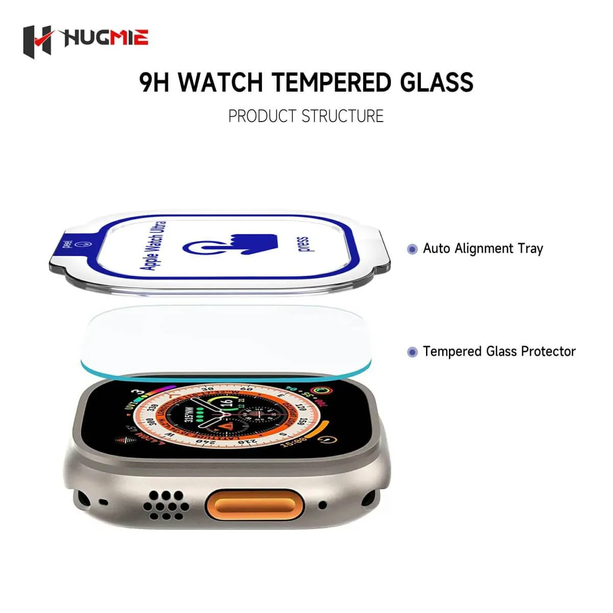 Hugmie® HD Tempered Glass Screen Protector With Automatic Stick Film Tool For iWatch Ultra 49mm