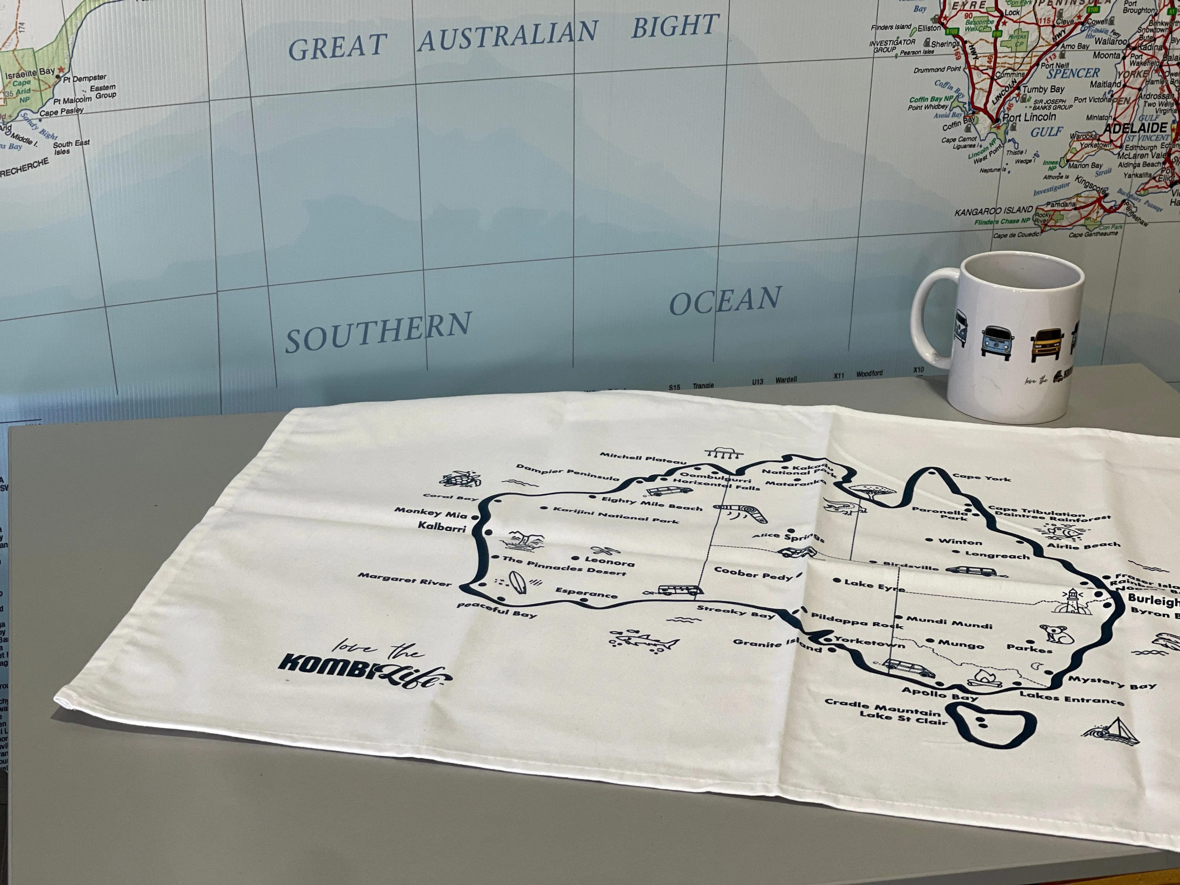 KombiLife Cotton Tea Towel with Australia Map