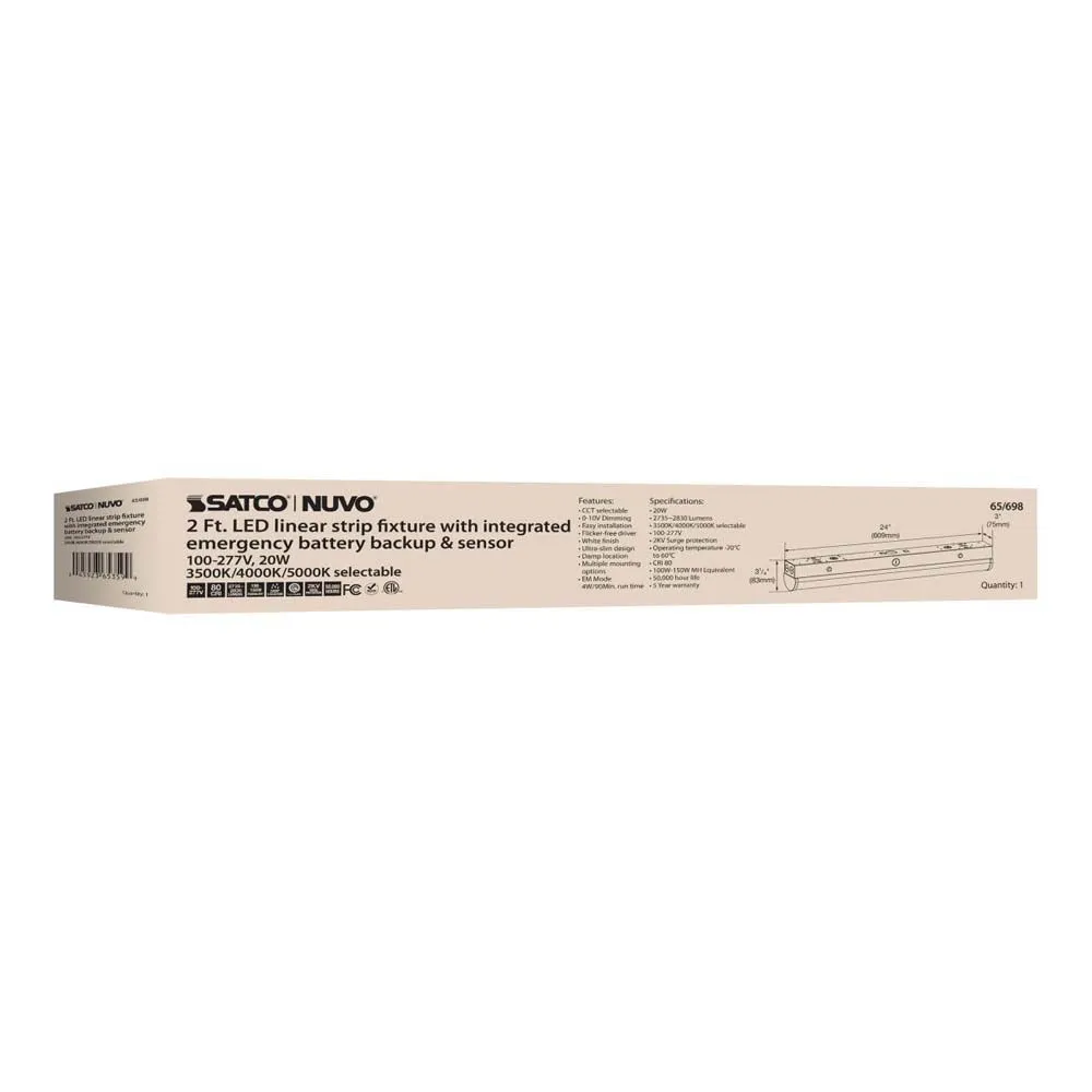 LED 2-ft Linear Strip Light 20W White Finish CCT Tunable 100-277V EM & Sensor