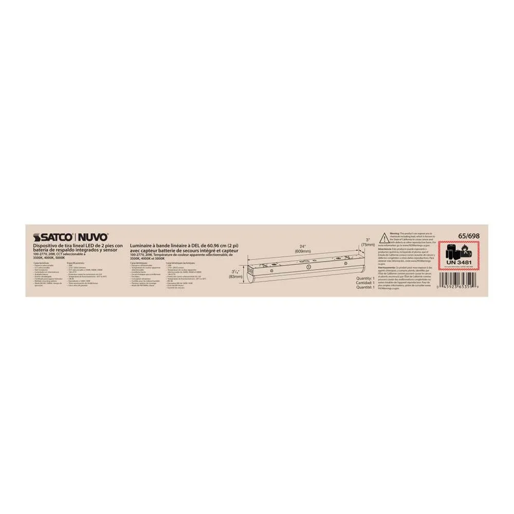LED 2-ft Linear Strip Light 20W White Finish CCT Tunable 100-277V EM & Sensor