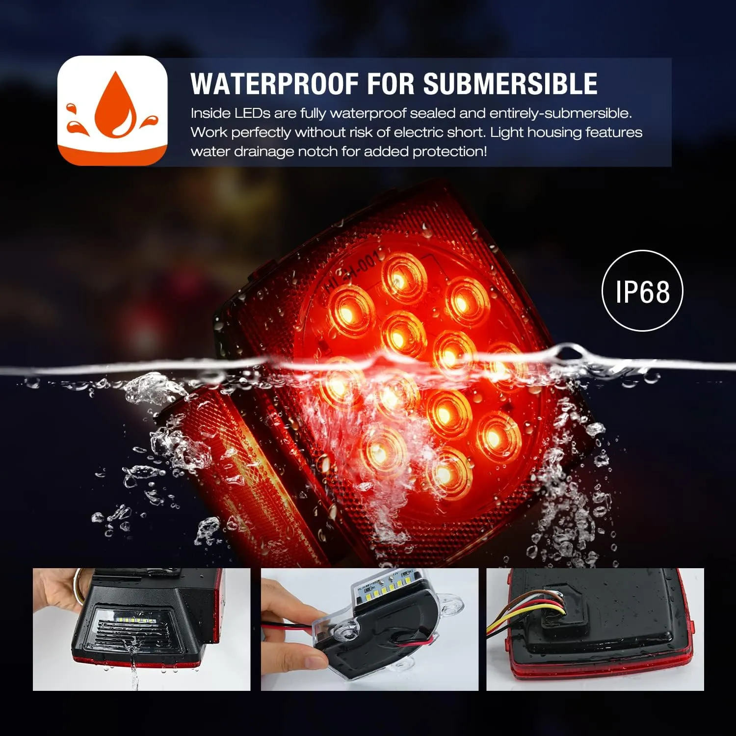 LED Trailer Light Kit Square Stop Turn Tail Light Red Amber Side Marker Light Third Brake ID Light Bar