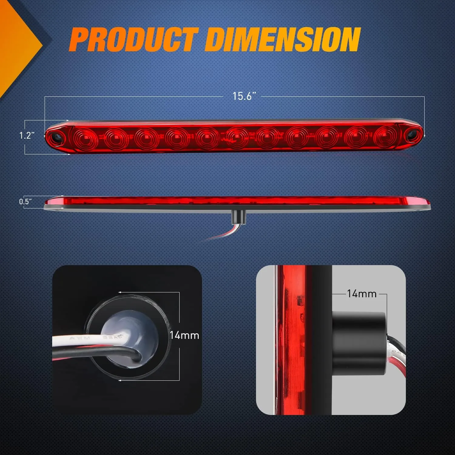 LED Trailer Light Kit Square Stop Turn Tail Light Red Amber Side Marker Light Third Brake ID Light Bar